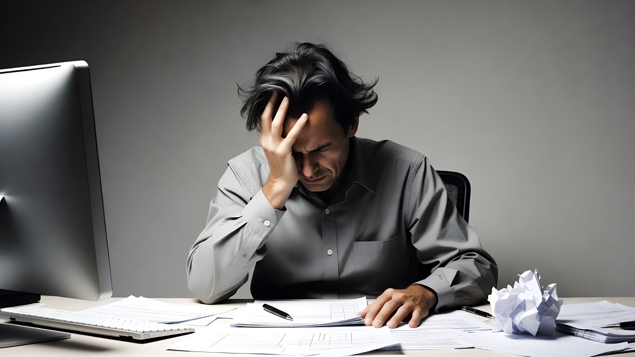 Person looking stressed at a desk representing common salary negotiation errors and how to avoid them