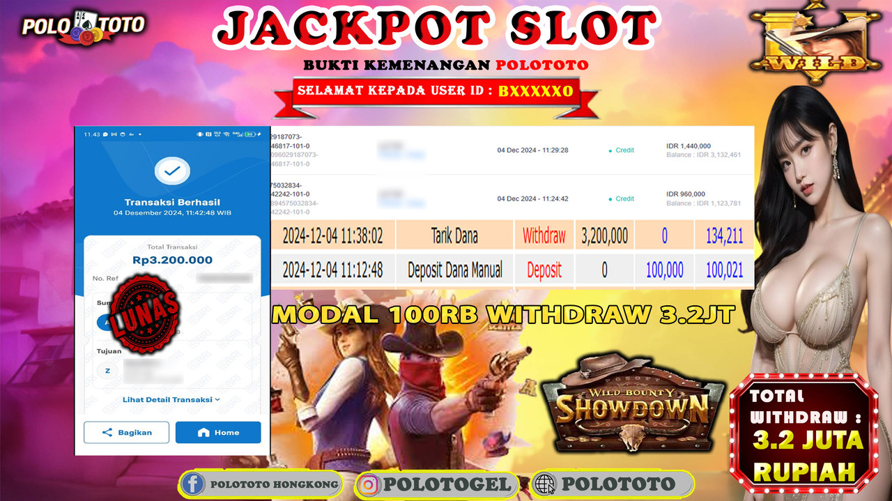 POLOTOTO JACKPOT SLOT WILD BOUNTY SHOWDOWN Rp.3,200.000,-