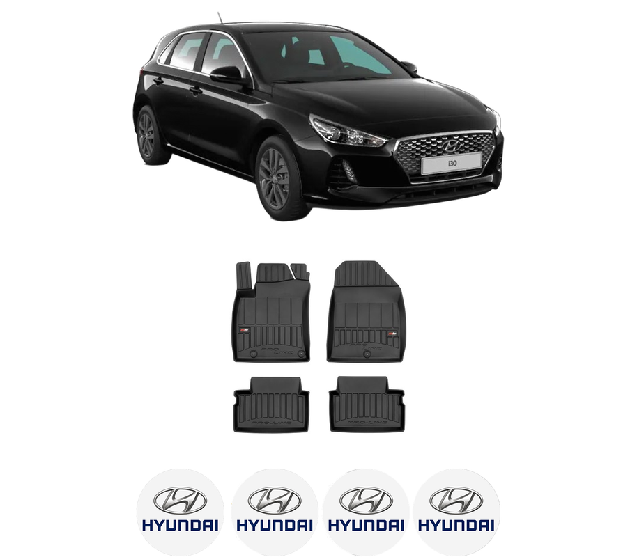 Set covorase presuri HYUNDAI i30 (PDE, PD, PDEN) din 2016-2021, auto, din cauciuc thermoplastic, 4 Stickere auto cu HYUNDAI