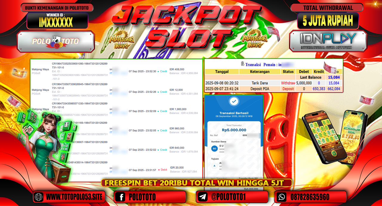 POLOTOTO JACKPOT SLOT MAHJONG WAYS Rp.5.000.000,-