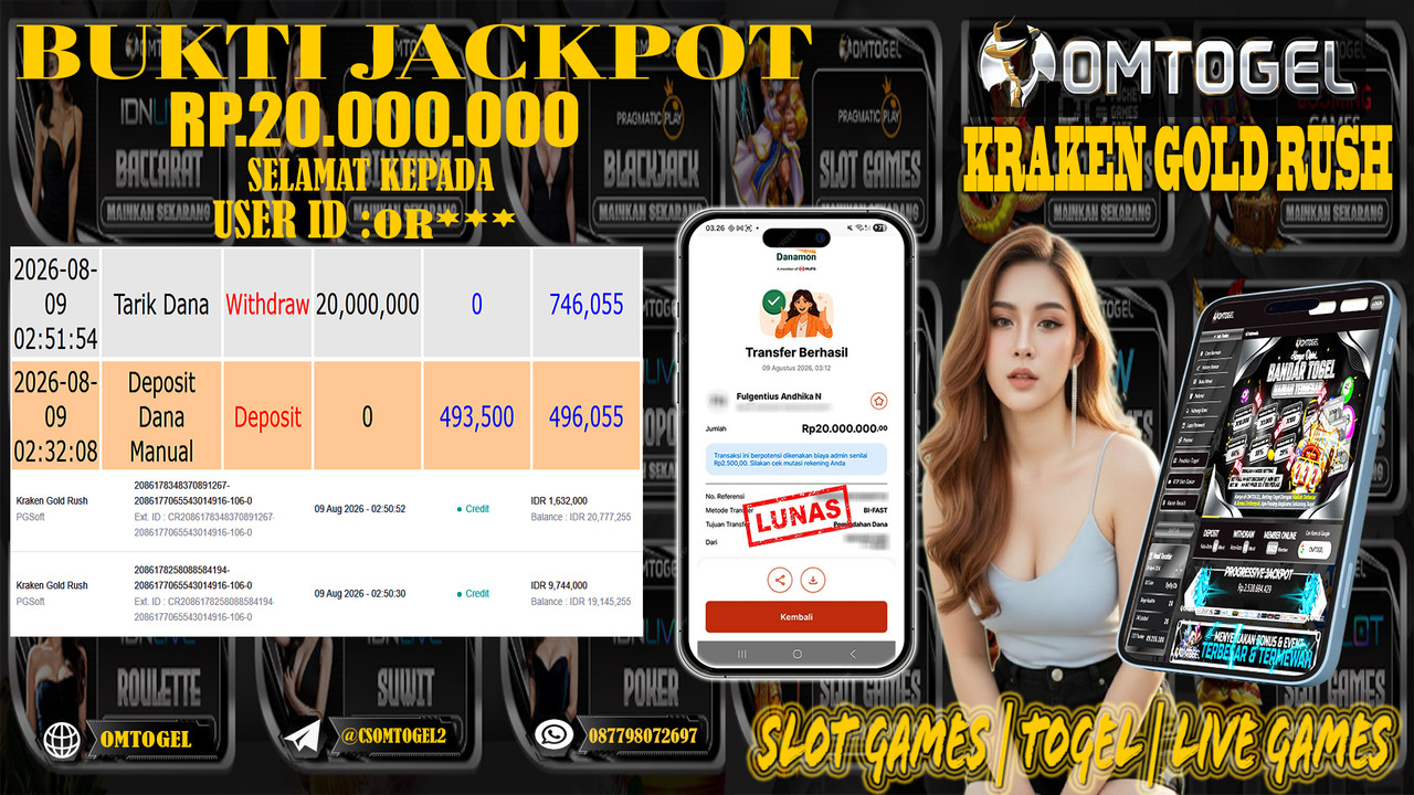 OMTOGEL JACKPOT PG SOFT KRAKEN GOLD RUSH Rp,20,000,000,- DIBAYAR LUNAS
