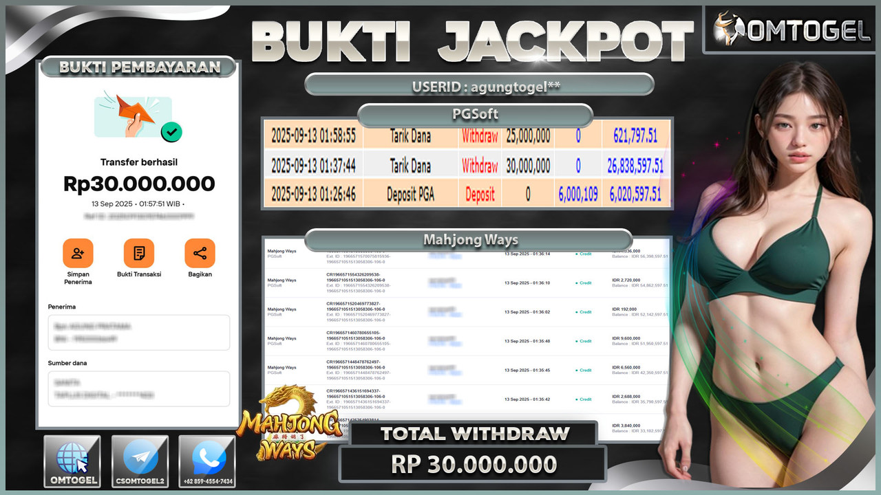 OMTOGEL JACKPOT PGSOFT MAHJONG WAYS 30 JUTA DI BAYAR LUNAS ,-