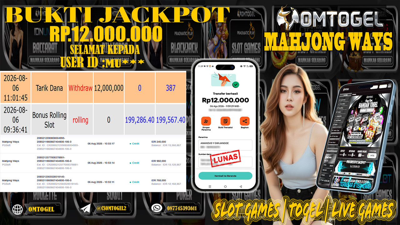 OMTOGEL JACKPOT PG SOFT MAHJONG WAYS Rp,12,000,000,- DIBAYAR LUNAS