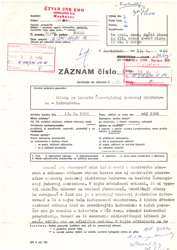 ÚPN: ŠtB o dohre Černobyľa na západnom Slovensku.