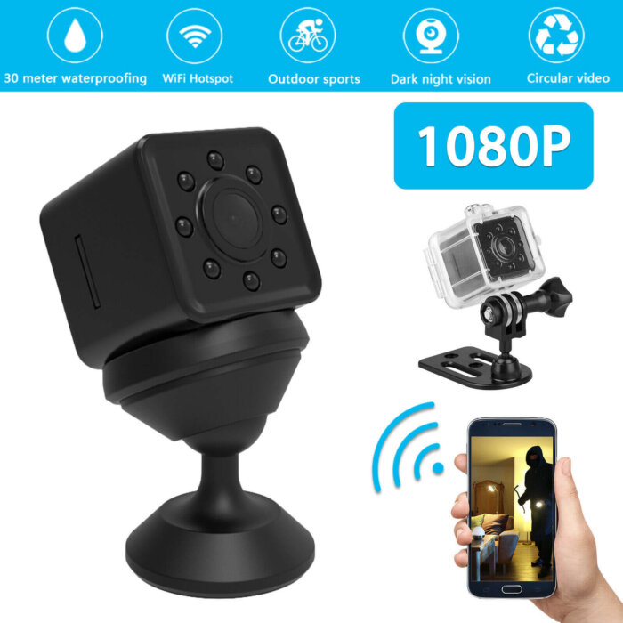 Mini cámara espía SQ13 WIFI, diseño cúbico y compacto.