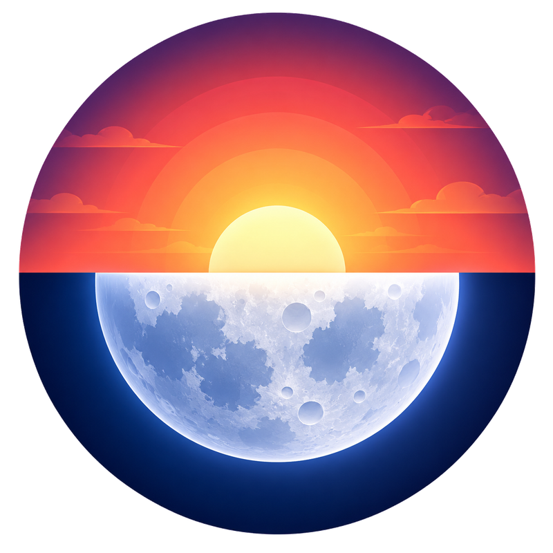 Setting sun joined to a moon