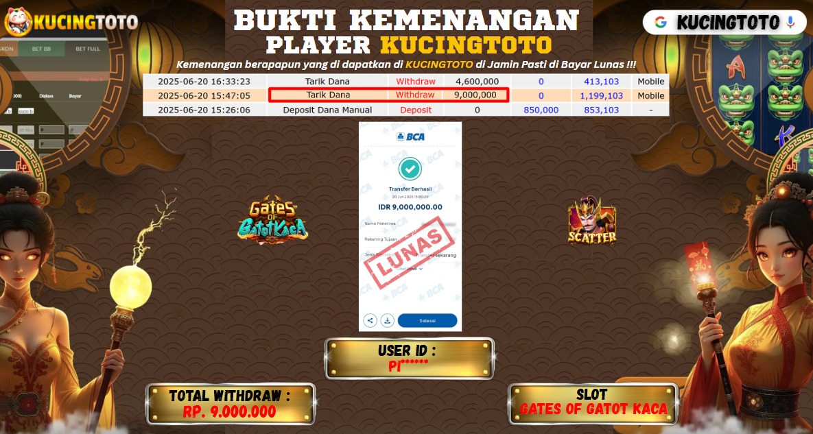 KUCINGTOTO JACKPOT SLOT GATES OF GATOT KACA RP.9.000.000.,- LUNAS