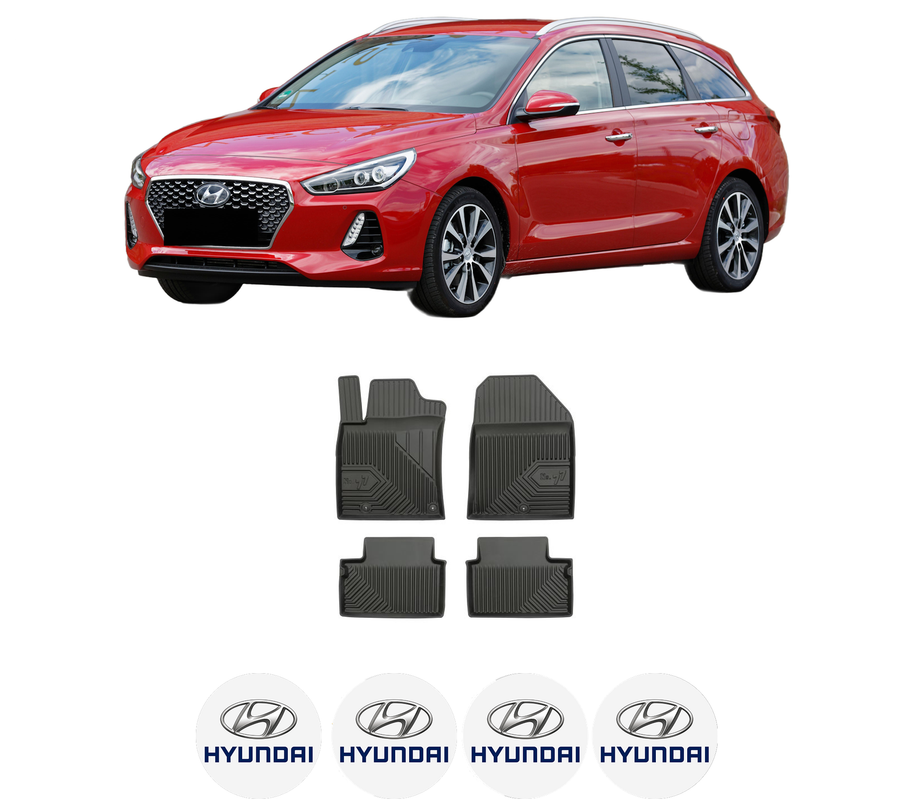 Set covorase presuri HYUNDAI i30 Estate (PDE) din 2017-2020, auto, din cauciuc thermoplastic, 4 Stickere auto cu HYUNDAI
