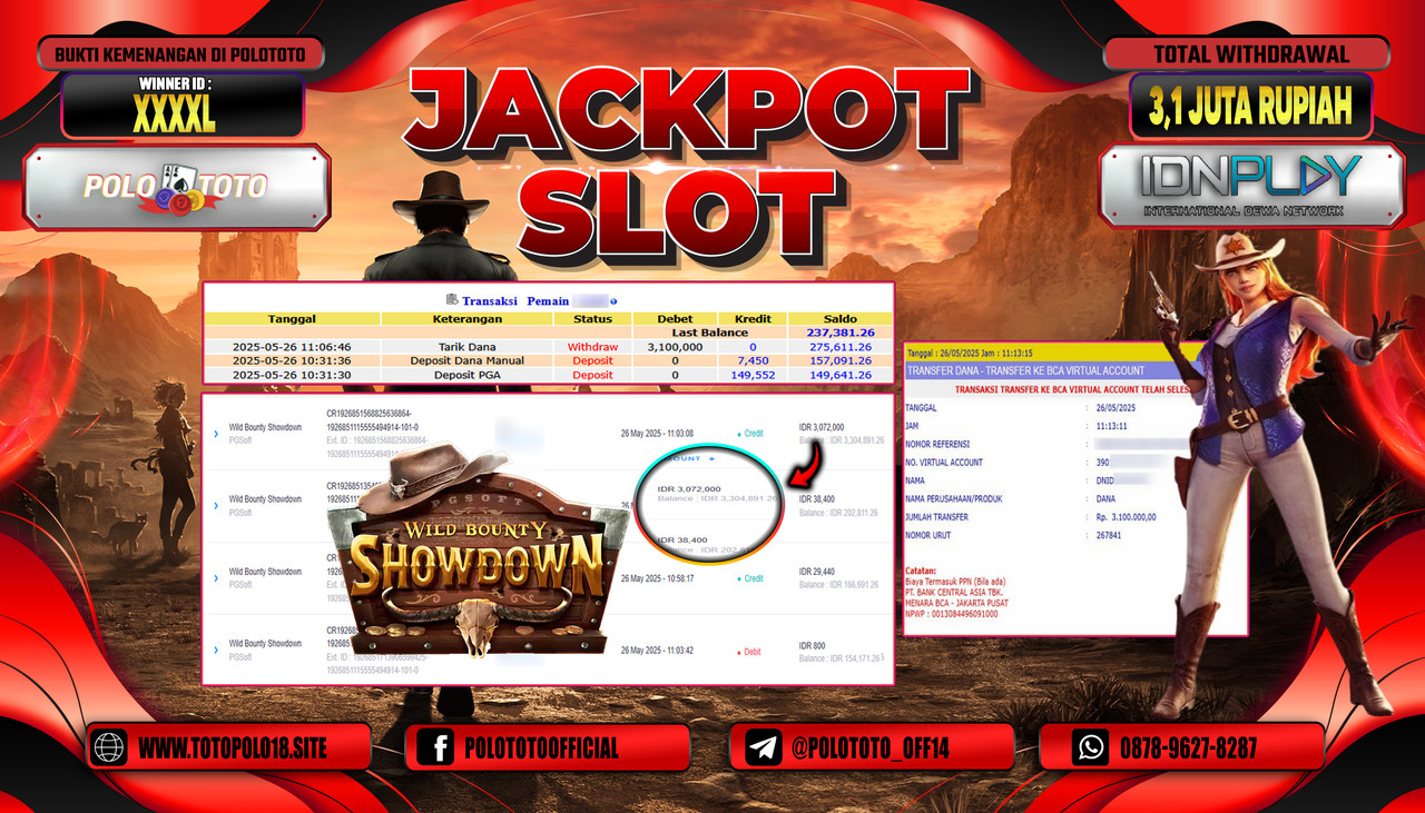 POLOTOTO JACKPOT SLOT WILD BOUNTY SHOWDOWN Rp.3.100.000,-