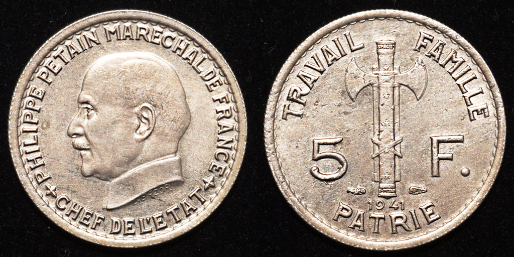 5 francos Mariscal Pétain. Estado Francés 1941. PAS6873b