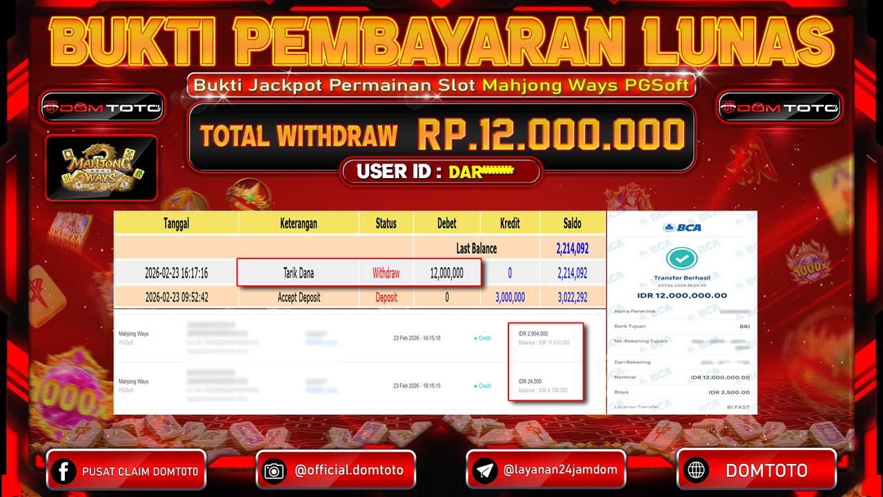 JACKPOT SLOT Mahjong Ways PGSoft 23 FEBRUARI 2026