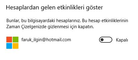 hesaplardan gelen etkinlikler