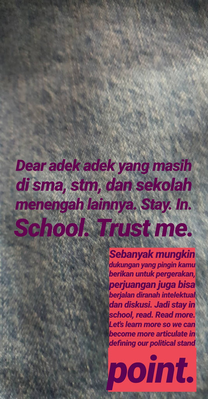 Melalui Insta Story, artis peran Dian Sastro mengimbau para pelajar untuk tetap di sekolah dan tidak ikut berdemo.