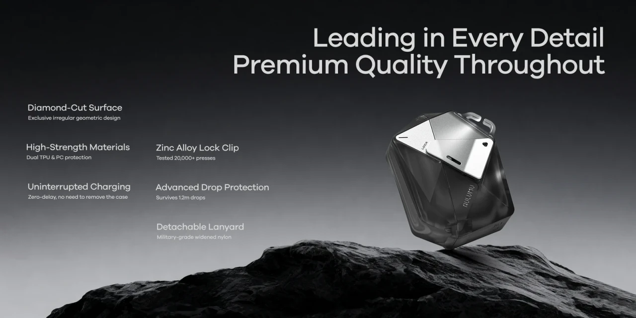 Husa pentru AirPods Pro 3, Aulumu A39 Geometric, TPU rezistent si Aliaj de zinc, finisaj mat premium, Snur detasabil, Protectie Antisoc, Compatibila incarcare wireless, Negru A39 02