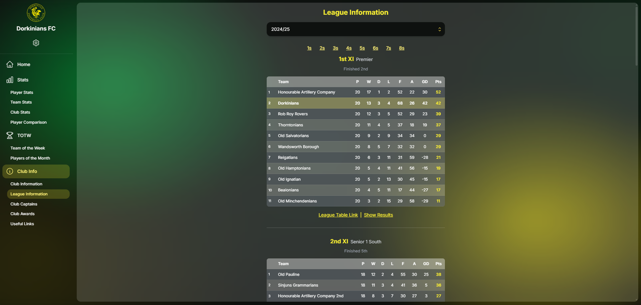 League Information Desktop Screenshot