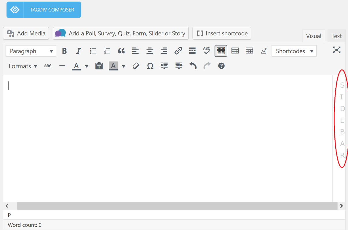 Sidebar in Visual Editor