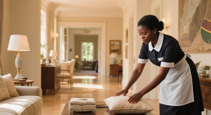 housemaid doing the daily housework