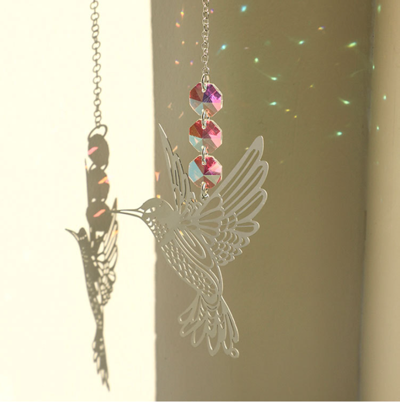 Supplier reference image for 2-Piece Hummingbird Metal Suncatcher with Crystal Accents - for Window or
