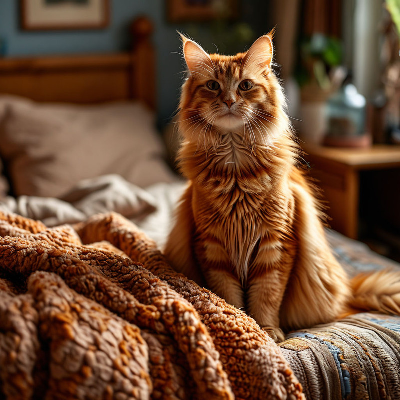 кот на кровати