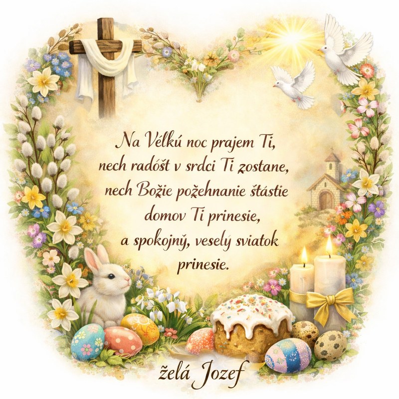 Veľkonočné prianie s kvetmi a zajačikom