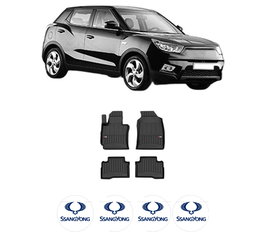 Set covorase presuri SSANGYONG TIVOLI din 2015-2022, auto, din cauciuc thermoplastic, 4 Stickere auto cu SSANGYONG