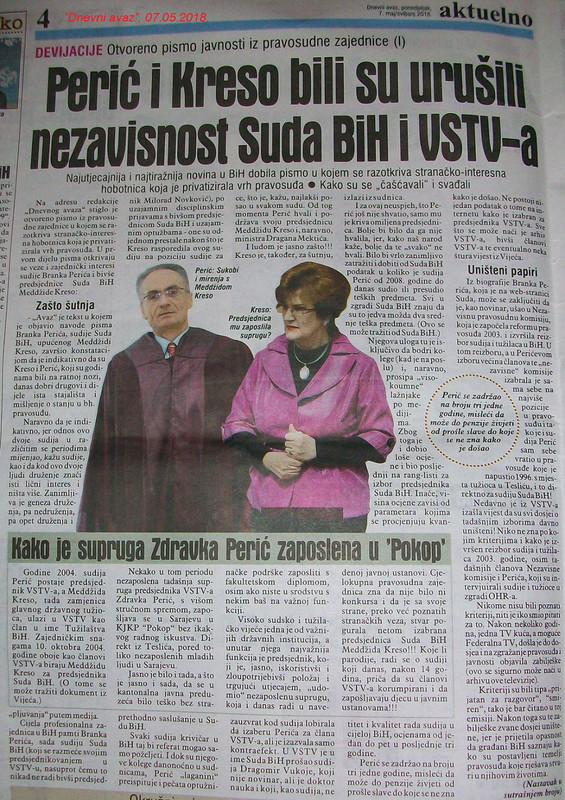 1-Avaz 07.05.2018.-Otvoreno pismo javnosti iz pravosudne zajedni