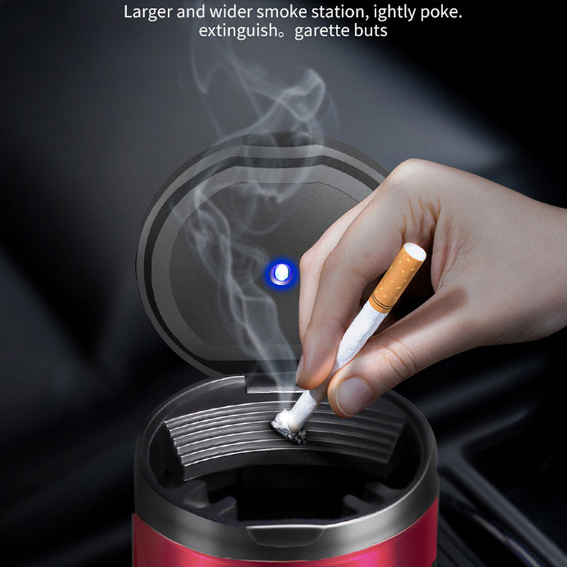 Cendrier De Voiture Avec éclairage LED Bleu – Couvercle Anti-odeur, Intérieur Amovible, Idéal Pour La Maison Et Les Voyages - 7
