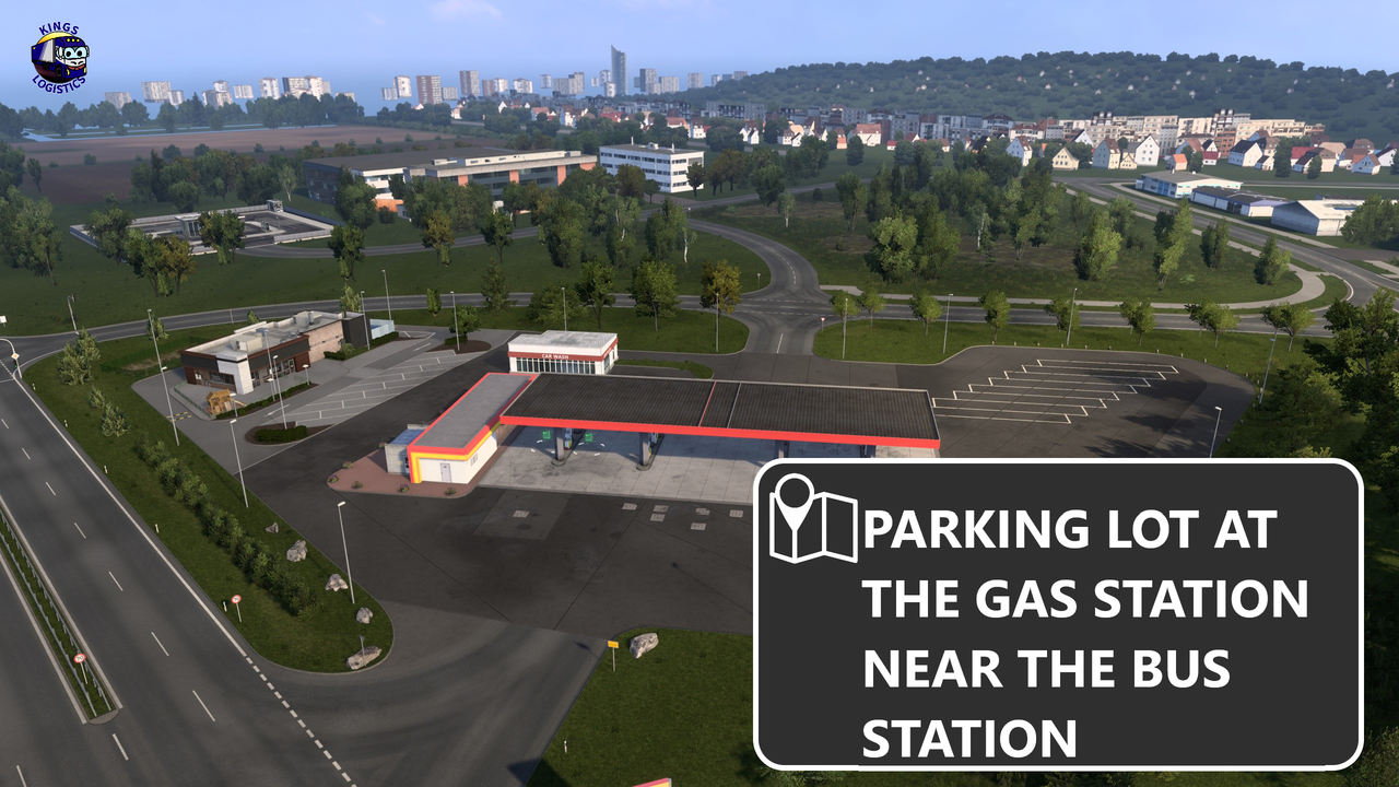 PARKING LOT AT THE GAS STATION NEAR THE BUS STATION