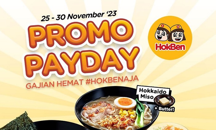 HokBen tawarkan Promo Payday berupa Chicken Katsu gratis setiap pembelian dua Hoka Ramen reguler.