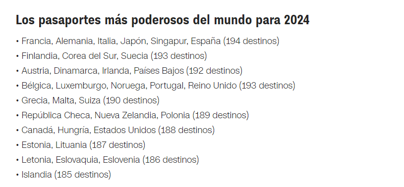 Los pasaportes más poderosos del mundo para 2024 - Los 24 mejores destinos para viajar en 2024 ✈️ Foro General de Viajes