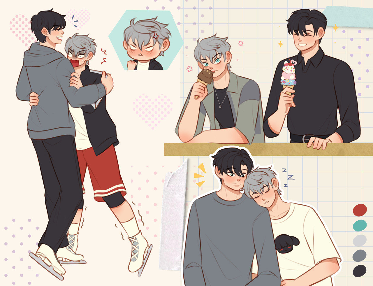 A few scenes from this fic - Ivan teaching Till how to ice skate (Ivan is laughing, Till is terrified), the two boys at the lookout, and lastly, Till sleeping on Ivan's shoulder.