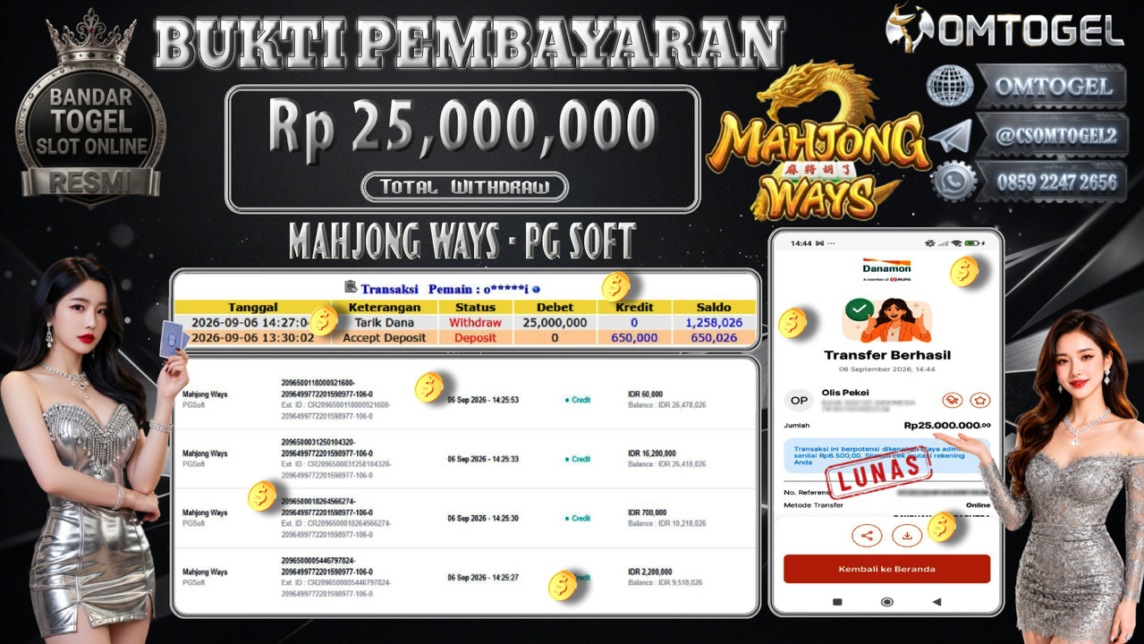 OMTOGEL JACKPOT PG SOFT MAHJONG WAYS Rp.25,000,000,- DIBAYAR LUNAS