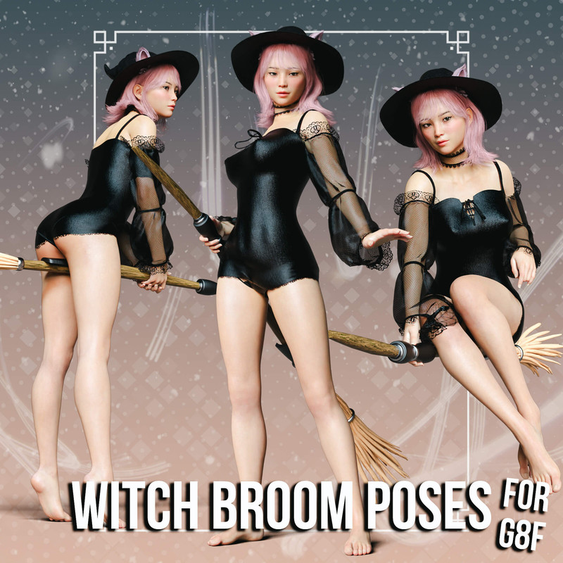 20 Witch Broom Poses + Broom Prop for G8F