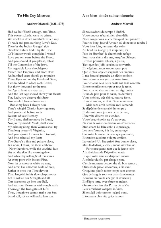 MARVELL To His Coy Mistress I
