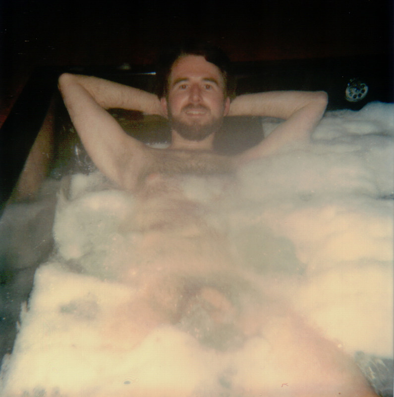 Nude in the hot tub