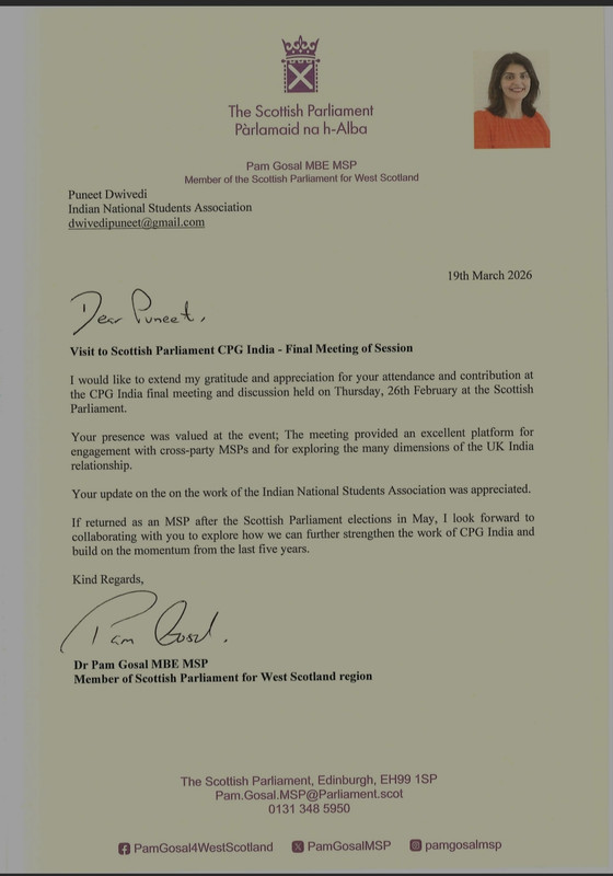 Certificate – Scottish Parliament CPG India Final Meeting