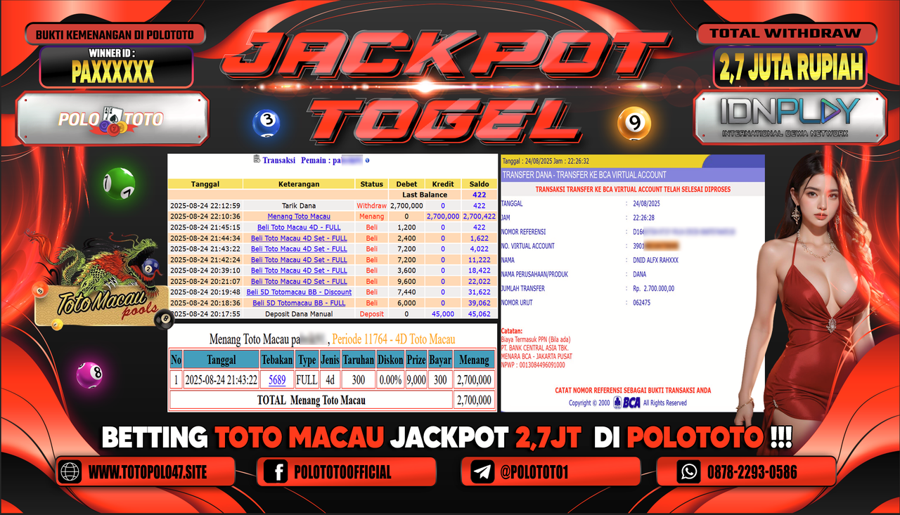 POLOTOTO JACKPOT TOGEL TOTO MACAU Rp.2.700.000,-