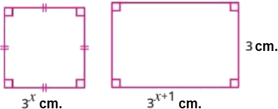 Image showing a square with side length 3^x cm and a rectangle with dimensions 3^(x+1) cm and 3 cm. From Math Egypt by Mr. Ayman Hassan