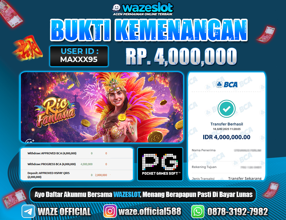 BUKTI KEMENANGAN 18 JUNI 2025 DI GAME RIO FANTASIA