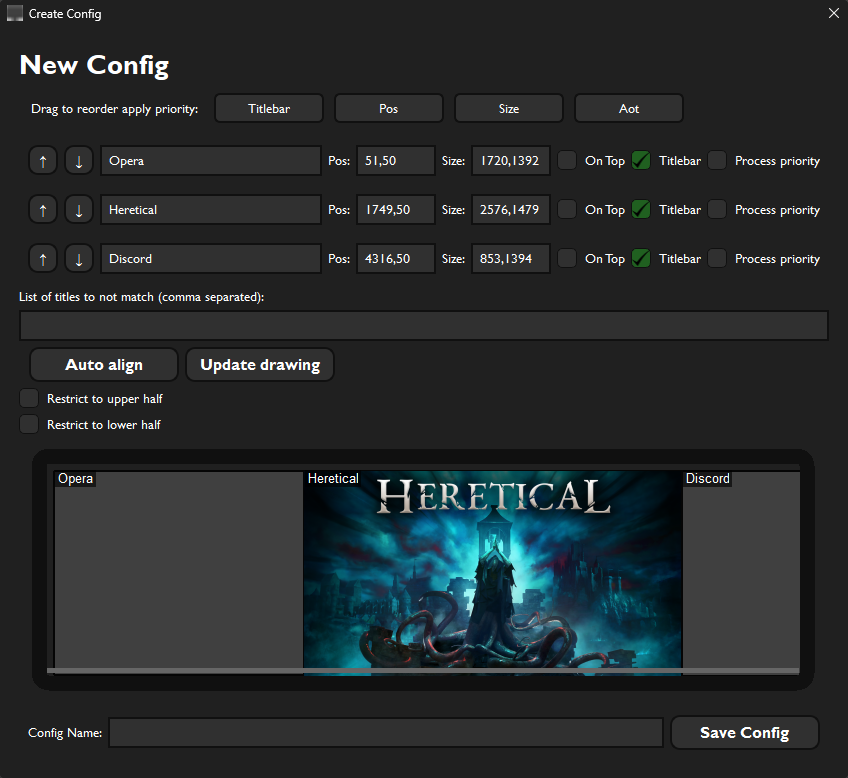 config window