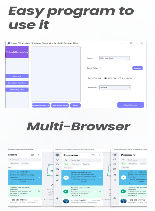 Super WhatsApp Numbers Generator & Multi-Browser Filter