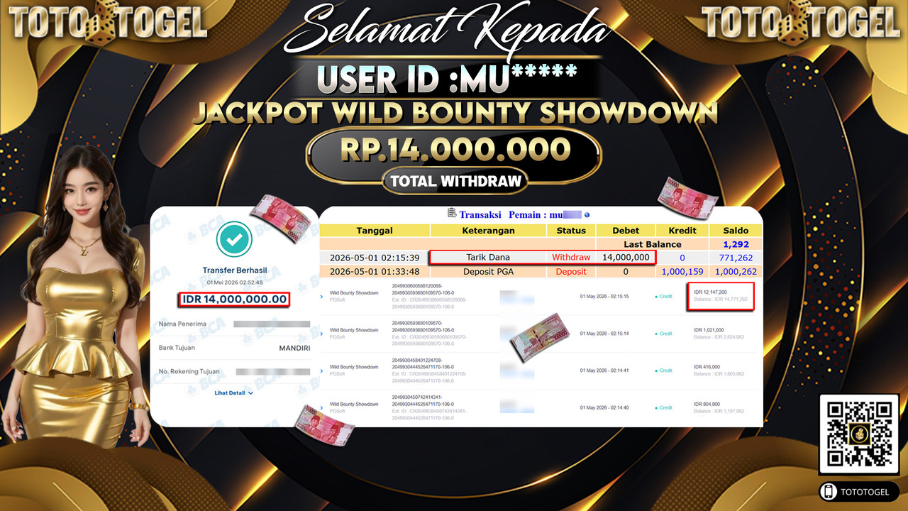 Bukti Pembayaran Jackpot Permainan Slot Wild Bounty Showdown ID:MU*****LUNAS