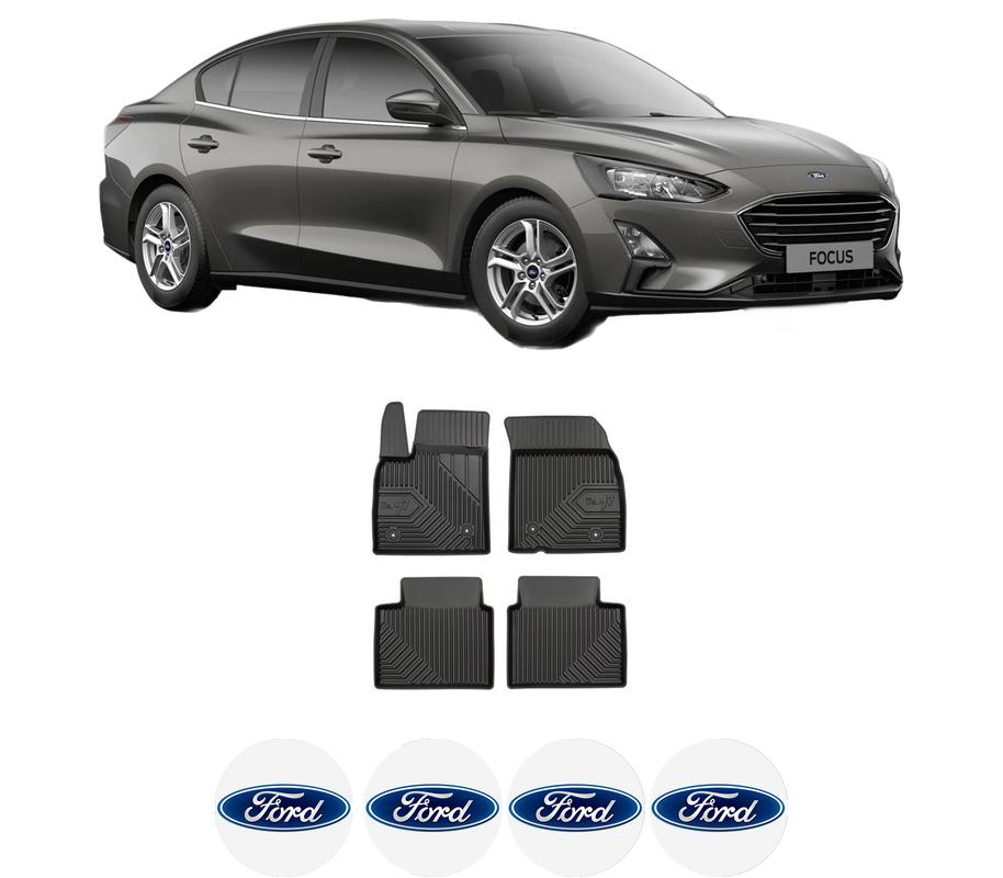 Set covorase presuri FORD FOCUS IV Saloon (HM) din 2018, auto, din cauciuc thermoplastic, 4 Stickere auto cu FORD