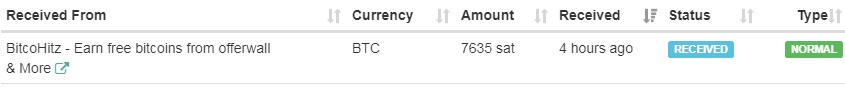 1st Payment from BitcoHitz ( 0.00007635 Btc ) Bitcopayment