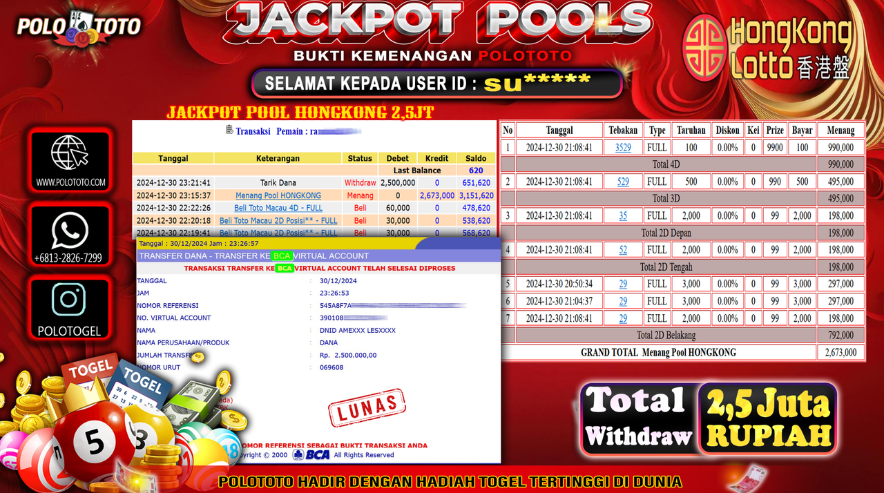 POLOTOTO JACKPOT TOGEL PASARAN HONGKONG Rp.2,500.000,-