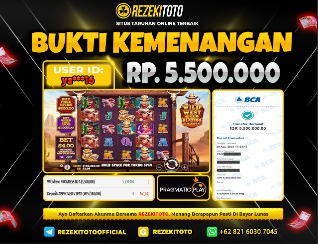 BUKTI KEMENANGAN 30 AGUSTUS 2025 WILD WEST GOLD BLAZING BOUNTY 5 JUTA 