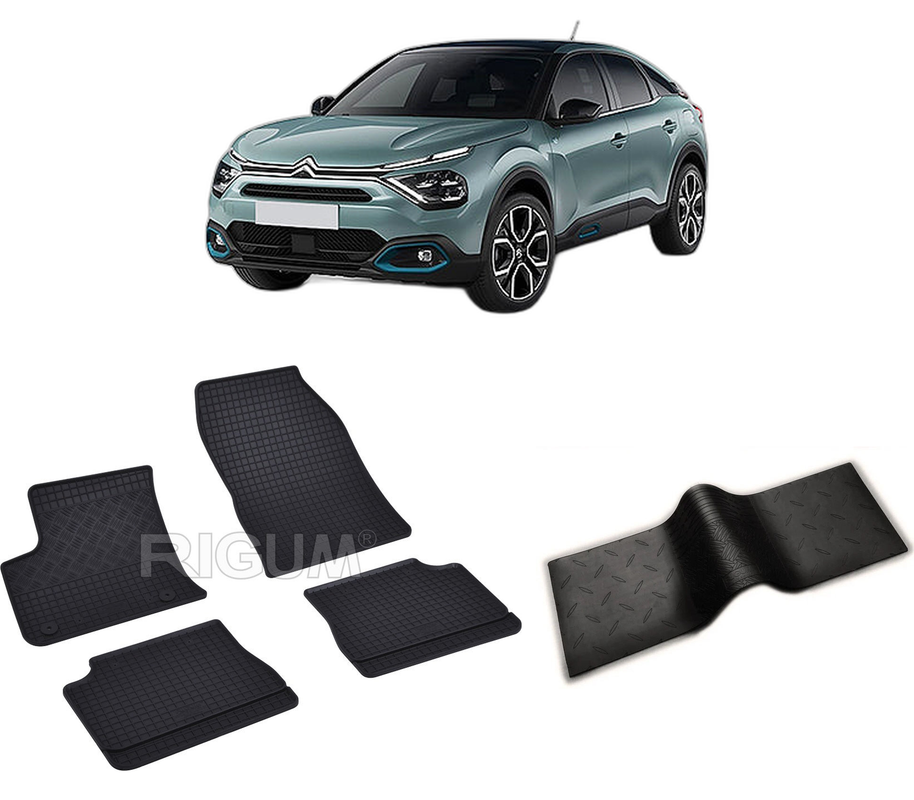 Set covorase auto CITROEN C4 E- din 12.2020-PREZENT, cu covoras tunel median, CAROSERIE HATCHBACK, Presuri cauciuc 100%, compatibil cu autoturismul CITROEN C4 E-, Rigum