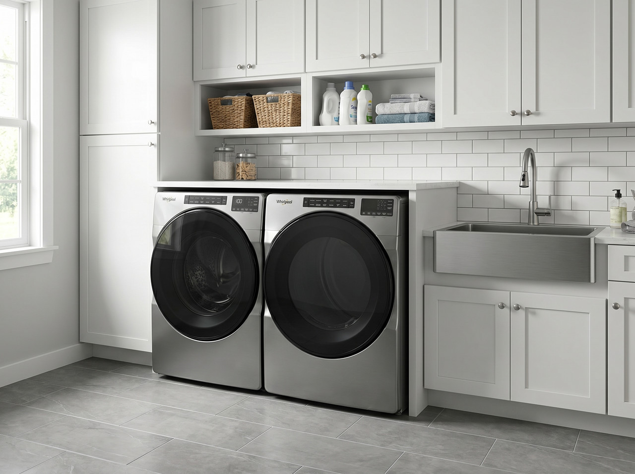 Secadora eléctrica de carga frontal Whirlpool de 23 kg en color gris