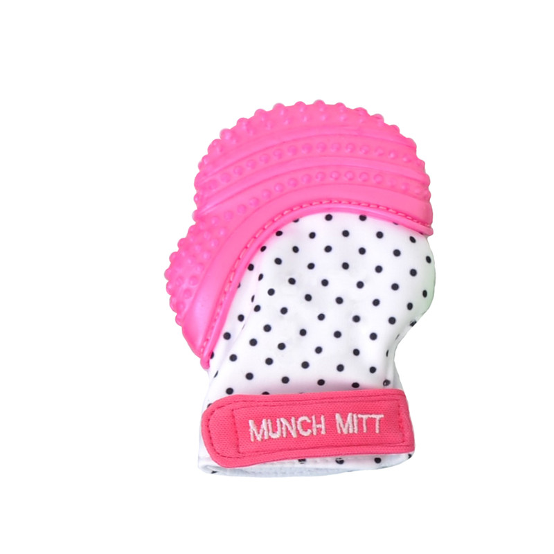 Munch Mitt Teething Mitten -Polka dots -Pink