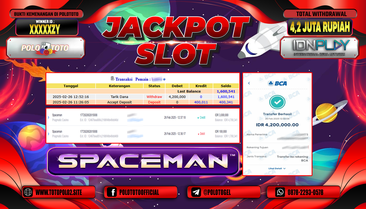 POLOTOTO JACKPOT SLOT SPACEMAN Rp.4.200.000,-